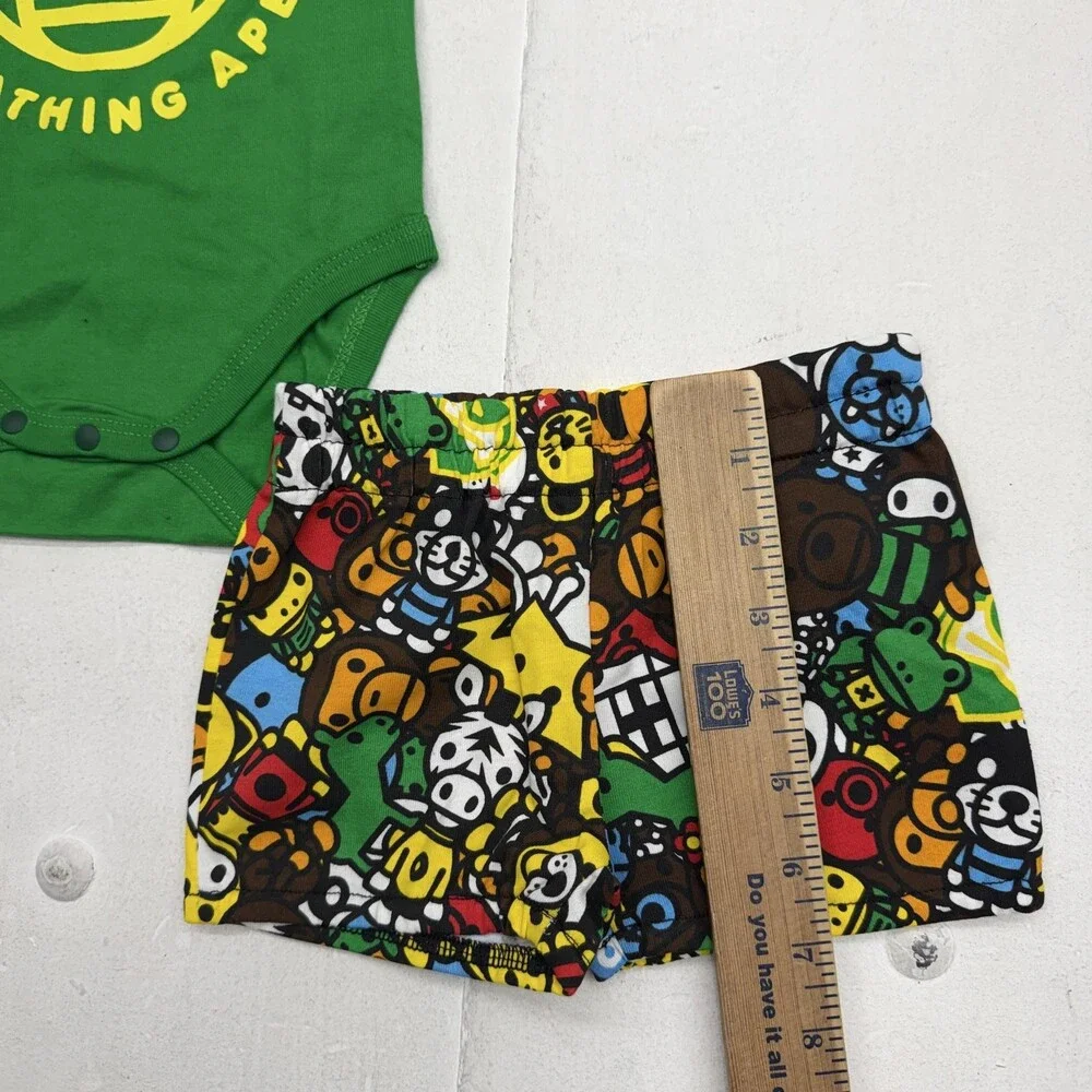 A Bathing Ape Baby Milo Outfit Set Baby Boys 6-9M Bodysuit Shorts Green 2 Piece